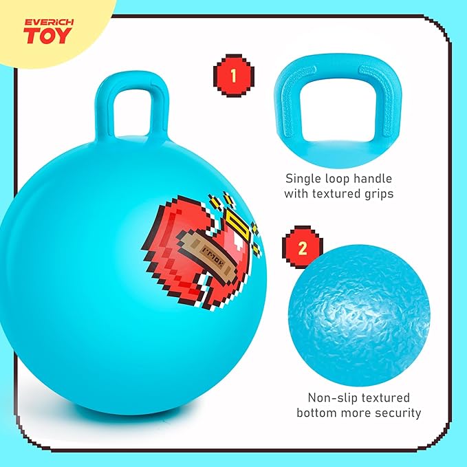 EVERICH TOY Hopper Ball for Kids, 18In Ride On Bouncy Ball with Handle, Blue Heart Girls Toys for Indoor Outdoor Active Play Toys, Best Christmas Girls Boys Gifts for 4 5 6 7 8 Yr Old