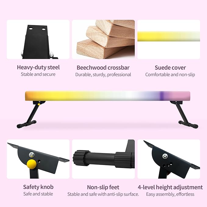 EL&IT·Wings 6ft/8ft Gymnastic Balance Beam, Adjustable High and Low Level Floor Beam - Highly Stable - Gym Practice Training Equipment for Kids Children Girls Home
