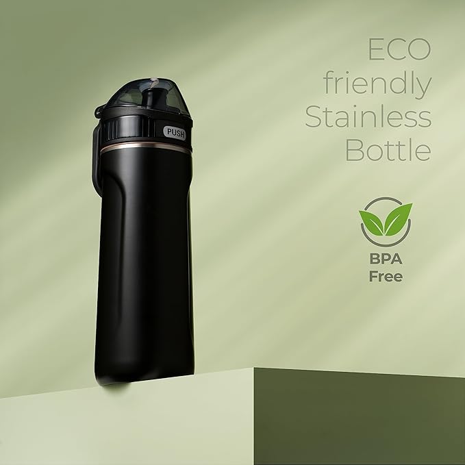 SIPX™ 18 oz Premium Stainless Steel Water Bottle with Straw Lid – Triple Insulated, Leakproof, BPA-Free – Slim, Durable Bottle for School, Gym, Office – Black