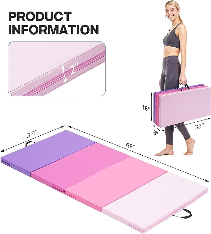 Outdoor Basic 6'x3'x2" Gymnastics Tumbling Mats Folding Panel Thick Gym Exercise Mat for Home