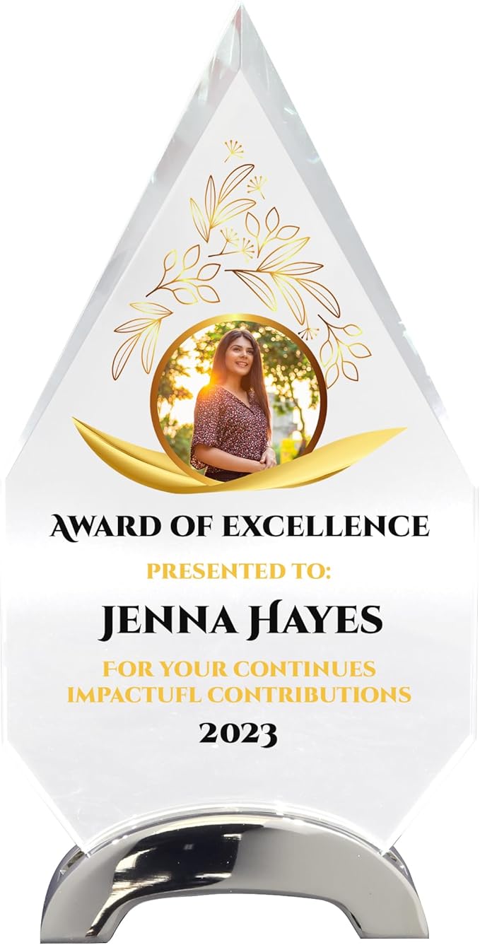 9 1/4" Personalized Glass Plaque for Awards and Trophies, Custom Award for Employee of the Month, Retirement, Leadership and Appreciation Gift P (Design 1)