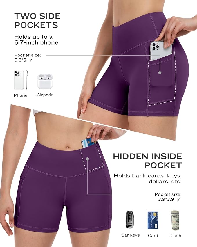 ATHVOTAR Biker Shorts Women with Pockets - 3"/5"/8" High Waisted Workout Spandex Tummy Control Gym Running Yoga Shorts