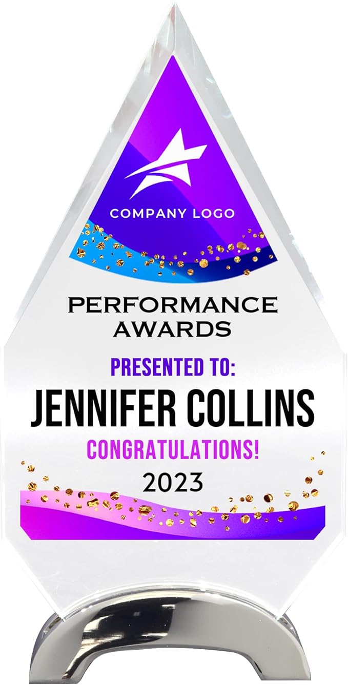9 1/4" Personalized Glass Plaque for Awards and Trophies, Custom Award for Employee of the Month, Retirement, Leadership and Appreciation Gift P (Design 3)