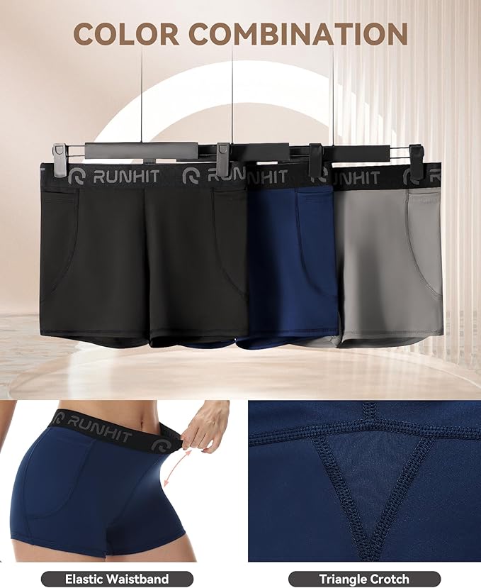Runhit 3" Volleyball Shorts Womens 3 Pack Compression Shorts for Women Spandex Shorts Women Workout Athletic Yoga Gym