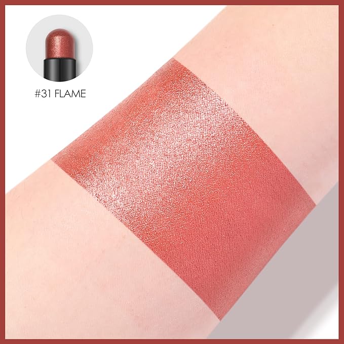 FOCALLURE Shimmer and Matte Cream Eyeshadow Stick,Smooth Brilliant Eye Brightener Pencil for Women,Long Lasting Waterproof Eye Shadow and Liners Makeup,FLAME