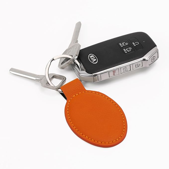 LaserGram Oval Keychain, Quad, Personalized Engraving Included (Orange)
