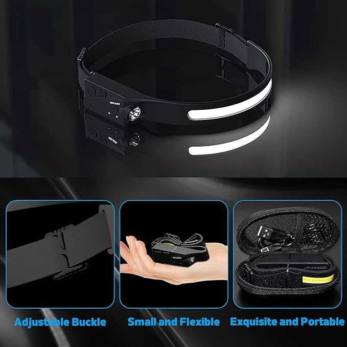 Headlamp Rechargeable, 230° Wide Beam Head Lamp, Motion Sensor LED Head lamp, 5 Modes Headlamps for Adults, Bright Head Lights for Forehead, Outdoor Camping Headlight