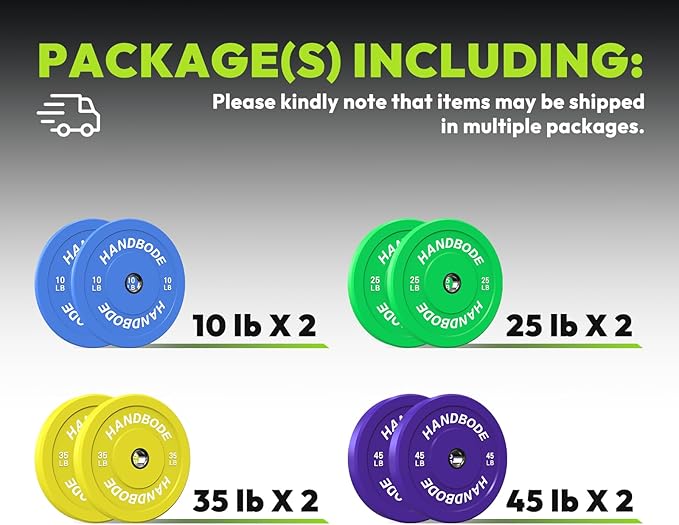2-Inch Weight Plates High Bounce, Olympic Bumper Plate Set 45/100/160/190/260/300lb, Colored Weight Plates Set for Home Gym, Barbell Weights Rubber Strength Training Plate for Weight Lifting