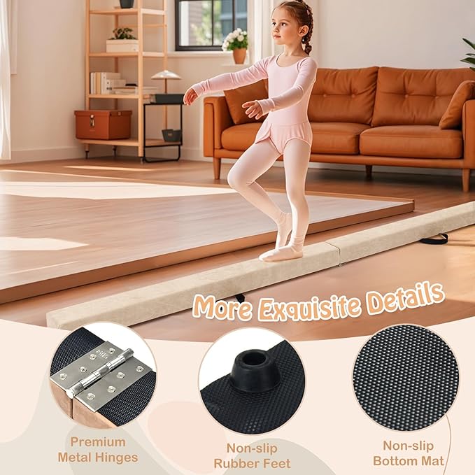 Giantex 7FT/8FT/9FT Balance Beam, Folding Gymnastics Beam w/Carry Handles, Floor Foam Gymnastics Equipment for Kids, Non Slip Rubber Base for Exercise, Practice & Professional Home Training