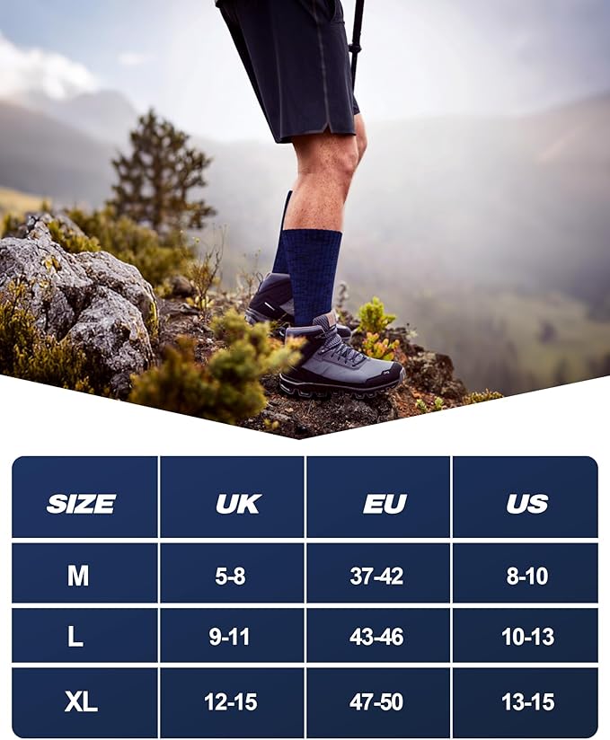 Mens Cotton Boot Crew Socks, 5 Pairs Full Cushion Socks Moisture-Wicking & Reinforced for Work Hiking Walking Outdoor