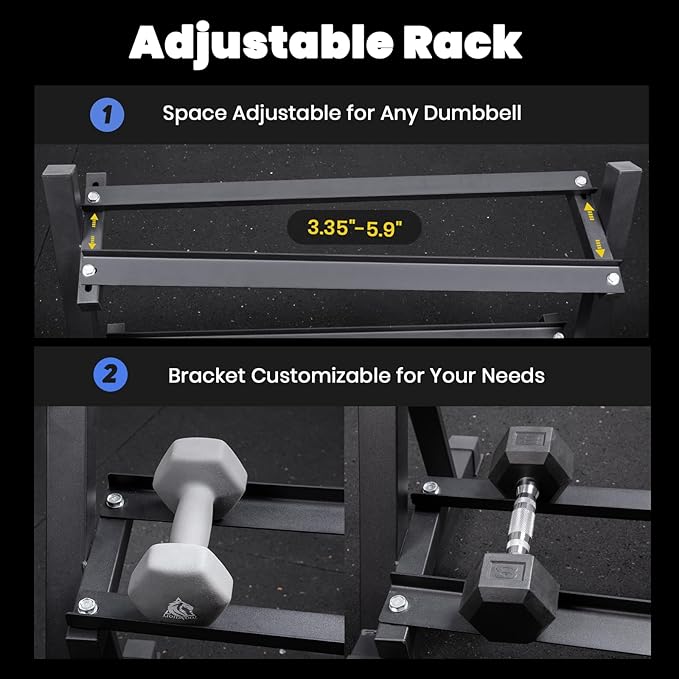 LIONSCOOL Adjustable Dumbbell Rack Stand, 4-Tier Heavy Duty Weight Storage Dumbbell Rack for Dumbbells & Kettlebells, Compact Space-Saving Organizer Stand for Home Gym, 1000+ LB Capacity