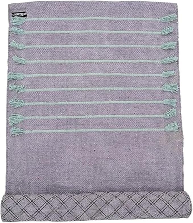 Indian Handmade100 % Organic Anti Skid Multi Colour Cotton Yoga Mat - Eco-Friendly Hand-Woven Rug - Non-Slip & Thick (24”x72”x5mm) for Hot yoga & Everyday Fitness at Home - Comfortable & Foldable Extra-Long Mat