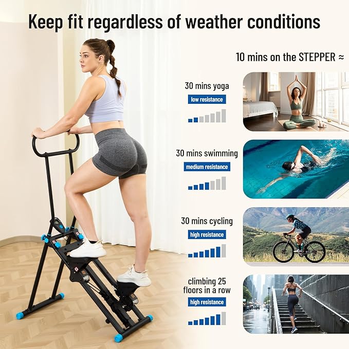 HXD-ERGO Stair Stepper for Home, New Version 6 Adjustable Resistance Vertical Climber Cardio Exercise Machine, Folding Stair Climber for Full Body Workout with Adjustable Handlebar for Women & Men