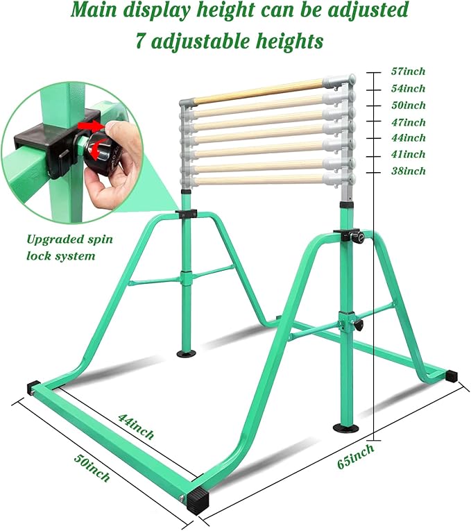 GLANT Gymnastics Bar for Kids with Rings Set, 7 Heights Adjustable Easy Folding Gymnastic Training Bar Kids Monkey Horizontal Bars - Max Load 300LBS
