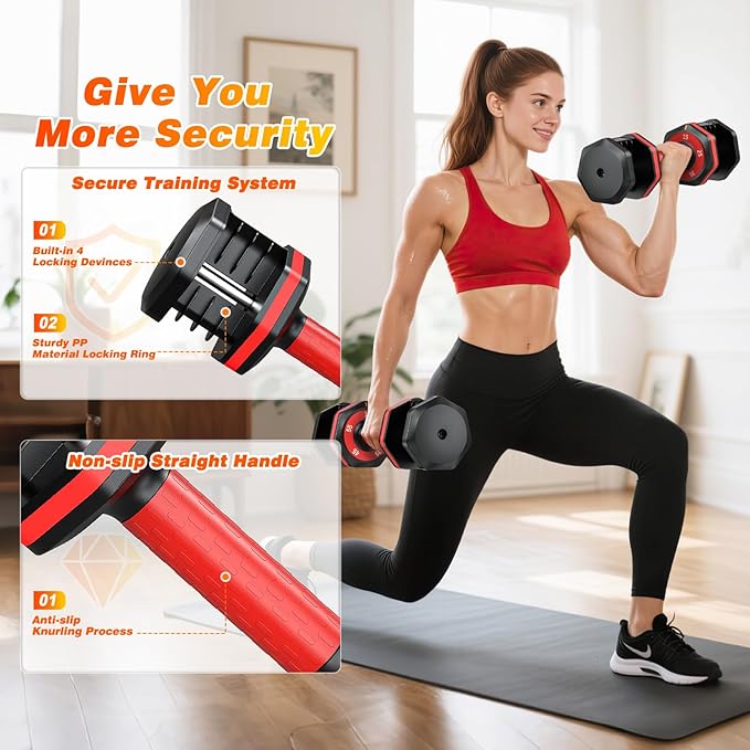 XDDIAS Adjustable Dumbbell Set of 2, 25/55/80LB Dumbbell Set-Fast Adjust Weights Set, 5/10/16 in 1 Free Weights Dumbbells Set with Anti-Slip Metal Handle, Compact Size for Men/Women Home Gym Equipment
