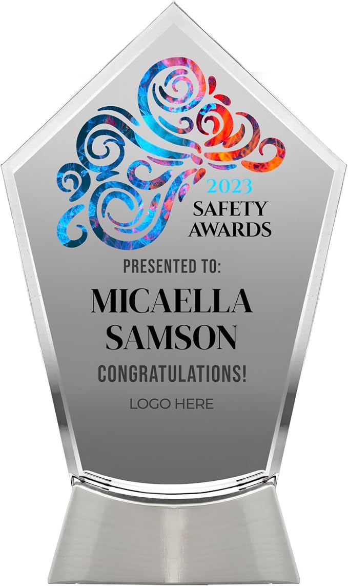 7 1/2" Personalized Glass Plaque for Awards and Trophies, Custom Award for Employee of the Month, Retirement, Leadership and Appreciation Gift J Awards (D1)