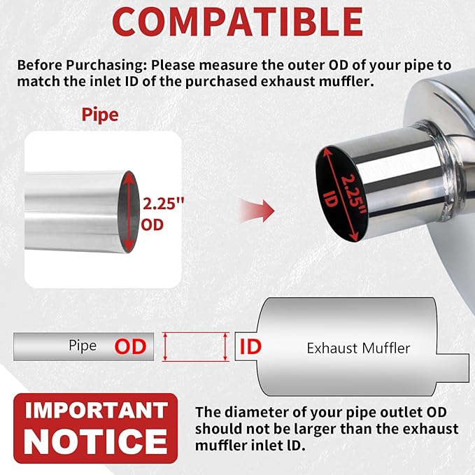 LCGP 2.25” Ultra Quiet Resonator, 2.25'' Inlet & Outlet 20" Overall Length Universal Muffler, 304 Stainless Steel vibrant performance resonator 2.25", Oval Muffler Shape, Polished, Pass-Thru Design