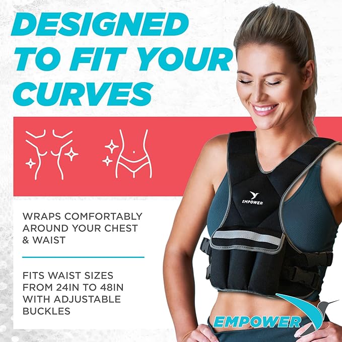 Empower Weighted Walking Vest for Women with Reflective Strips – Fixed 8lbs, Adjustable 4-10lbs (4 in1) or Adjustable10-16lbs (4 in 1), Strengthen Muscles, Boost Bone Health, and Burn More Calories for Workout