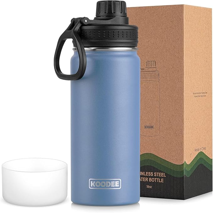 koodee Insulated Water Bottle-18 oz Stainless Steel Double Wall Vacuum Wide Mouth Sport Water Bottle with Leakproof Spout Lid (Royal Blue)