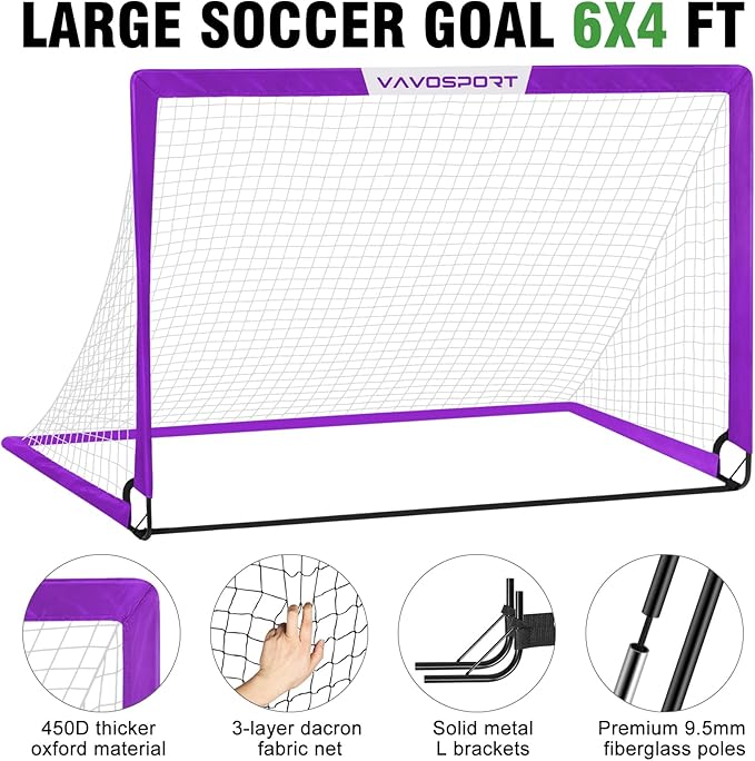 Soccer Goal, 2 of 6'x4' Kids Soccer Goals for Backyard Set, Portable Pop Up Soccer Net, Practice Soccer Training Equipment with Ball, Cones for Toddler,Youth Sports Outdoor Games Yard Play