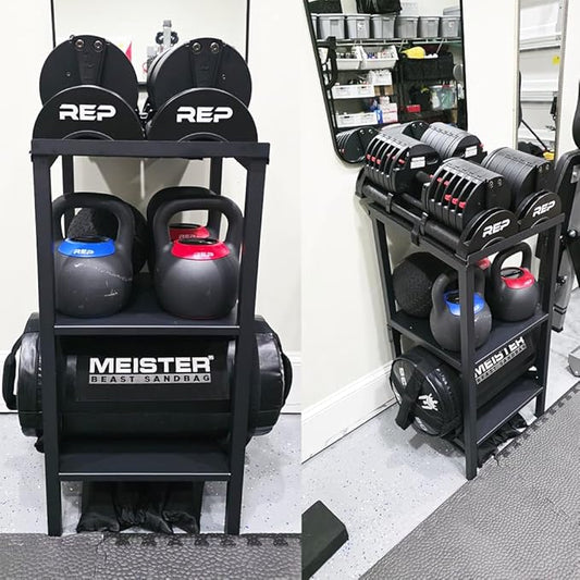 Black Heavy Duty Adjustable Dumbbell Stand & Kettlebell Stand - Adjustable Dumbbell Weight Rack, Weight Stand for Dumbbells, Weight Rack for Home Gym with Non-Slip Base, Anti-Tip Safety & Space-Saving Design