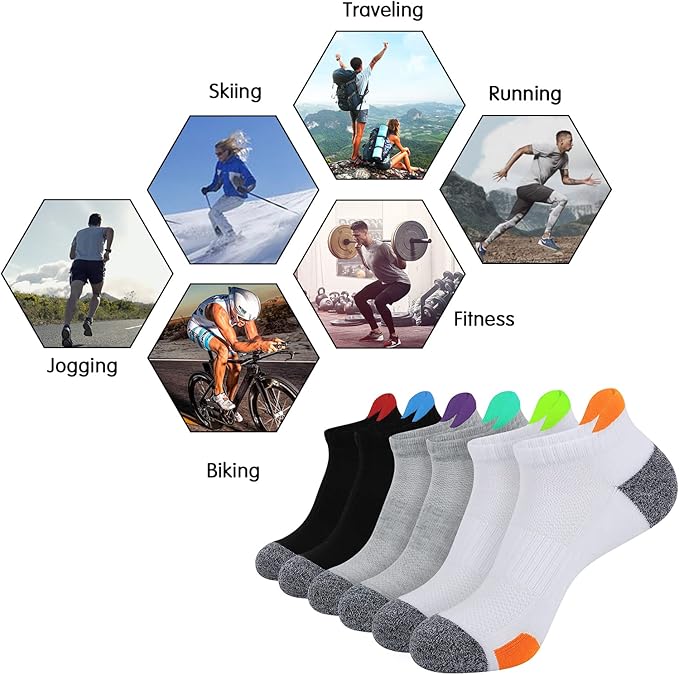 JOYNÉE Mens Ankle Athletic Low Cut Socks Running Sports Cushioned Sock for Men 6 Pack
