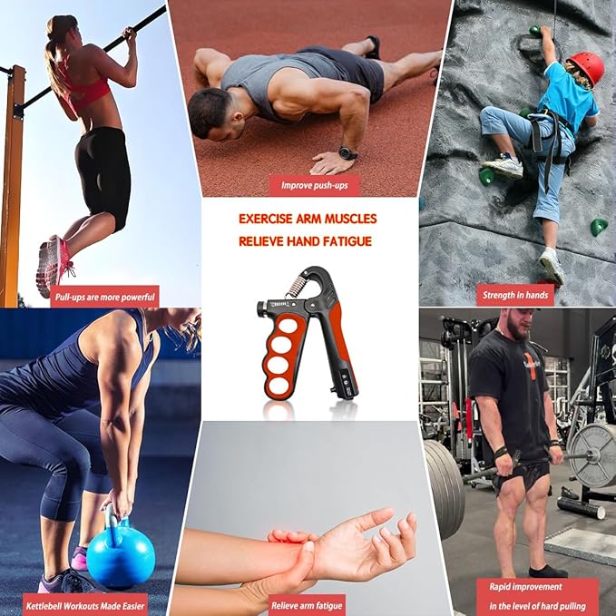 Grip Strength Trainer, Hand Grip Strengthener, Forearm Strengthener, Adjustable Resistance 11 Lbs - 220 Lbs, Ergonomic Design