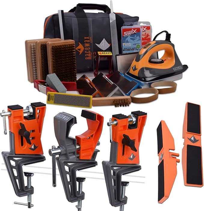 RaceWax Pro Tune Ski Wax Tuning Kit + Metal World Cup Ski Vise + Snowboard Adapter - (ZB-5552)