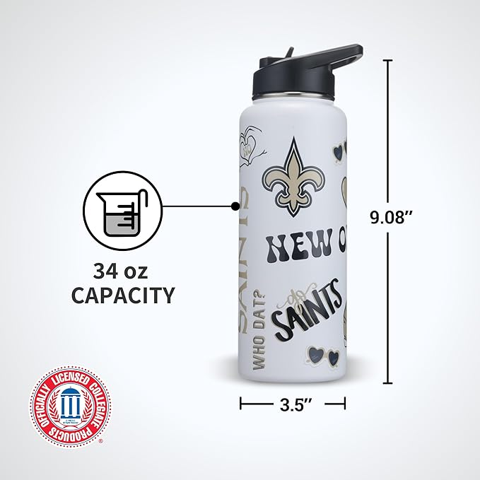 The Memory Company Officially Licensed NFL 34oz Water Bottle - Premium Stainless Steel Double-Wall Insulated, Leakproof Design