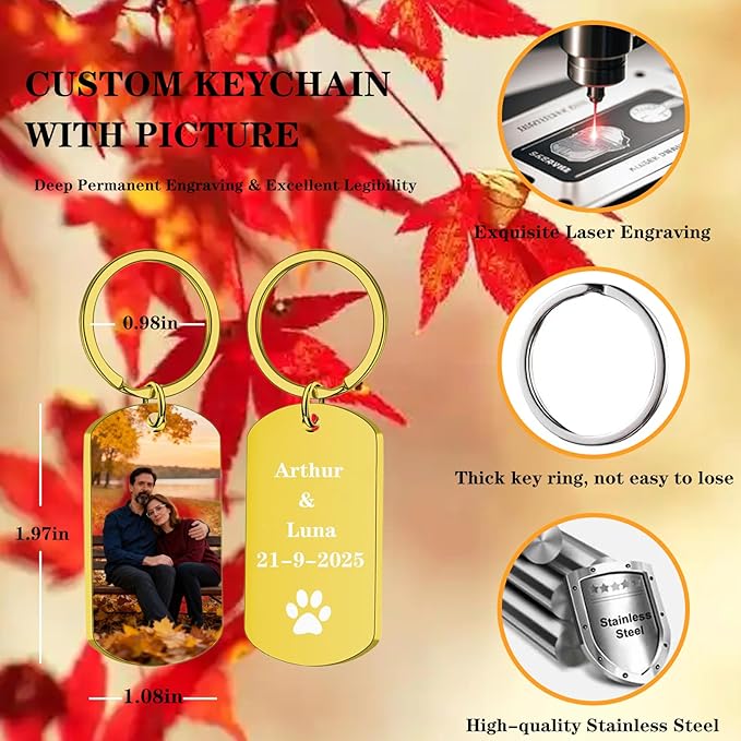 Hiyong Personalized Keychain Custom Photo Keyring Customized Gifts for Men Custom Keychain with Your Photo Logo or Text