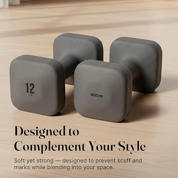 WeGym SafeGrip Square Dumbbells with Anti Slip Handles, Aesthetic Free Weights for Home Workouts, Stable Design Prevents Rolling during Floor Exercises