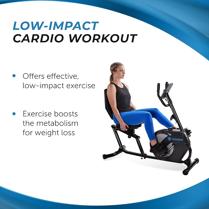 Stamina Recumbent Exercise Bike for Home 346 w/Smart Workout App - Stationary Bike for Adults, Seniors w/Large, Adjustable, Comfortable Seat & Walk-Thru Design