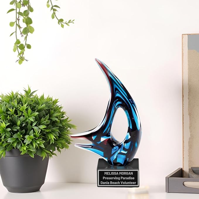 Hand-Blown Art Glass Award – Custom Engraved Elegant Award for Corporate, Sports Retirement Volunteer Recognition Leadership Personal Milestones Employee Gifts