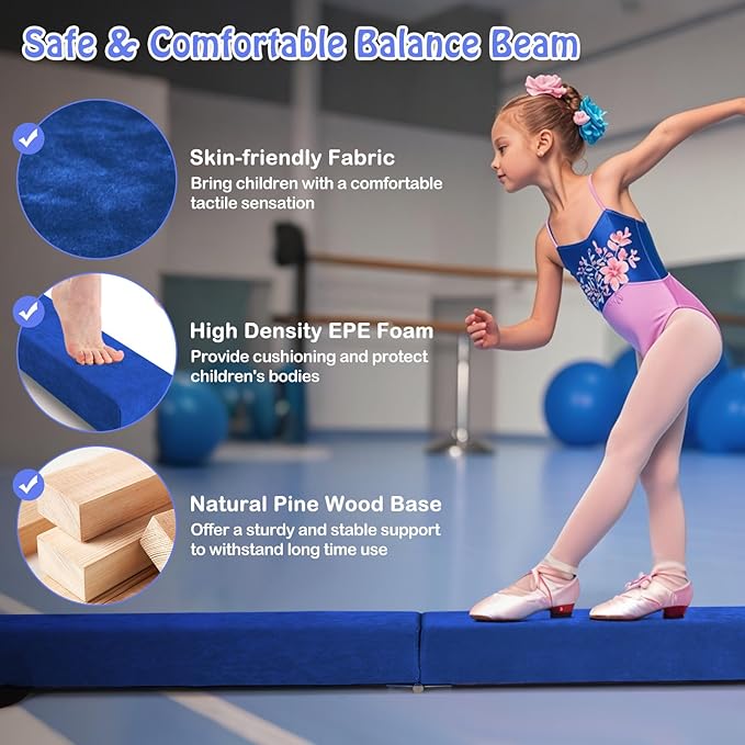 Giantex 7FT/8FT/9FT Balance Beam, Folding Gymnastics Beam w/Carry Handles, Floor Foam Gymnastics Equipment for Kids, Non Slip Rubber Base for Exercise, Practice & Professional Home Training