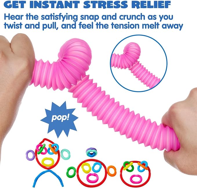 JOYIN 9 Pack Pop Tubes, Sensory Toys (Large) Fidget Toys Party Favors - 9 Colors, Creativity Learning & Fun for Toddler Kids - Perfect for Party, Goodie Bags Stuffers, Classroom School Reward