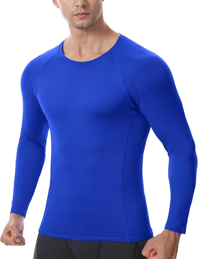 Men's Long Sleeve Compression Shirt, Quick Dry Athletic Base Layer Top, Skins Fit Football Running Workout Undershirt