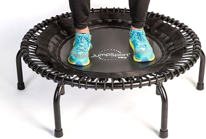 JumpSport 350 PRO Fitness Trampoline, Cardio Workout, No-Tip Arched Legs Home Gym Equipment, Adjustable Bungees & 60 Day Trial Video
