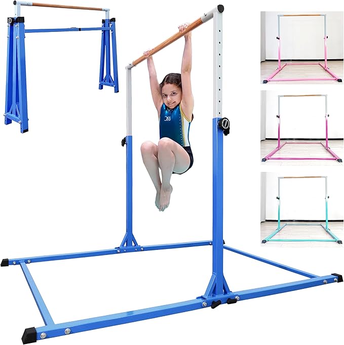 Foldable Gymnastic Bar for Kids Ages 3-20,5FT/6FT Horizontal Bar Base Length,Height Adjustable Kids Training Bar for Gymnastics,Gymnastics Equipment for Home Clubs