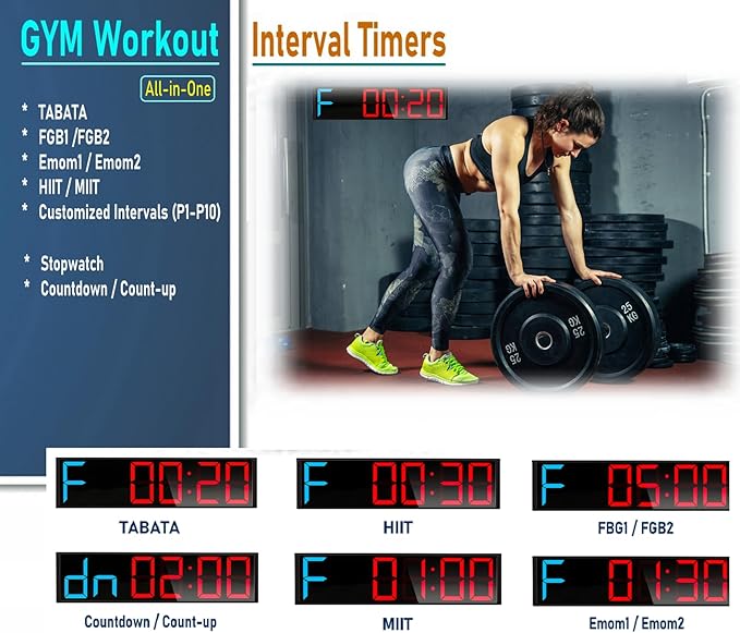 26'' Extra Large Home GYM Timer Clock, Programable Workout Interval Timer, Digital Wall Clock, with 7-color Night Light, 8 Alarm Clocks, Calendar/Temperature, Countdown & Stopwatch (Blue & Red)