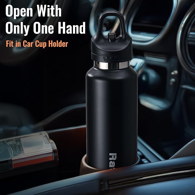 Insulated Water Bottle 21 OZ, Insulated Tumbler with One-Touch Open, Travel Water Bottle with Leak-Proof Design, Sports Water Bottle for Women & Men (Black)