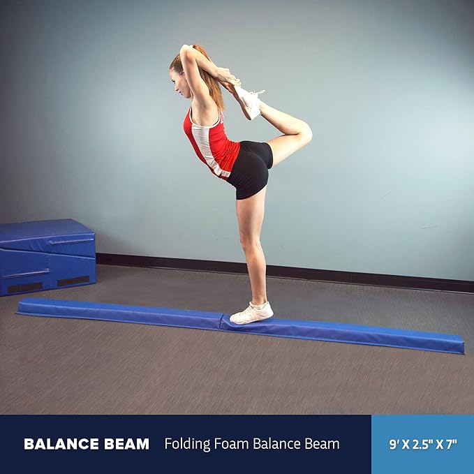 IncStores Folding Balance Beam | Foam and Vinyl Balance Trainer Beam | Portable 9 Foot Gymnastics Balance Beam for Kids Obstacle Course Equipment and Routine Practice