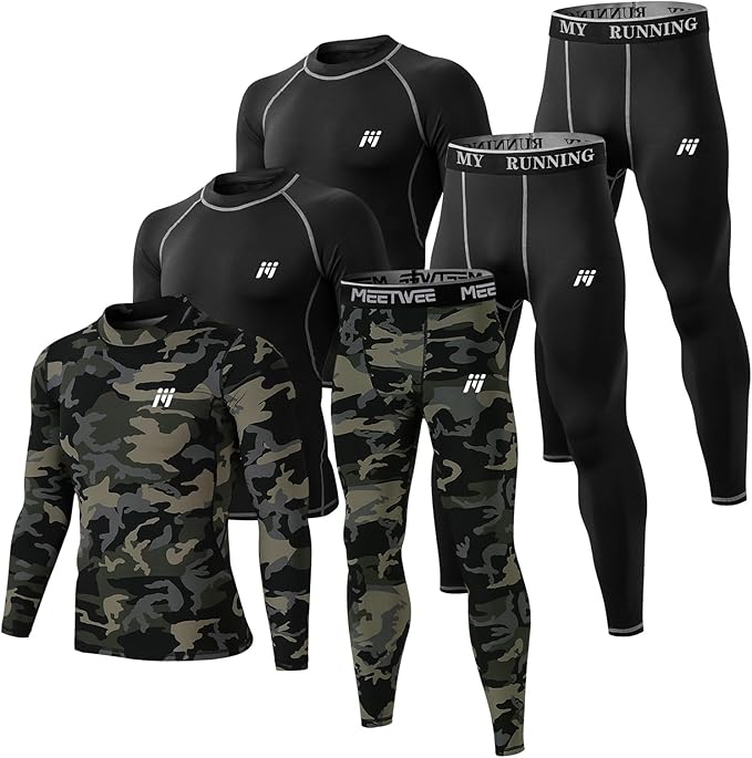 Men Thermal Underwear Set Long Johns with Fleece Lined Base Layer Men Cold Weather Top Bottom for Skiing Running