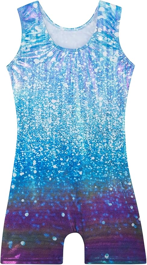 Leotards for Girls Gymnastics Toddler Dance Biketards Mermaid Unicorn Athletic Dance Wear Shiny Rainbow Blue Hotpink