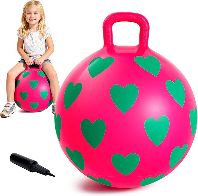 EVERICH TOY Hopper Ball,15In Sit On Bouncy Balls with Handle, Purple Heart Girls Toys for Indoor Outdoor Active Play Toys, Inflatable Christmas Hopping Toy for Girls Boys Gifts 3 4 5 6 Yr Old