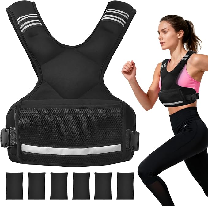 Adjustable Weight Vest for Men & Women, 4-10LBs/11-20LBs with 6 Weight Pags, Pockets & Reflective Strip for Running, Strength Training, Fat Loss & Body Sculpting