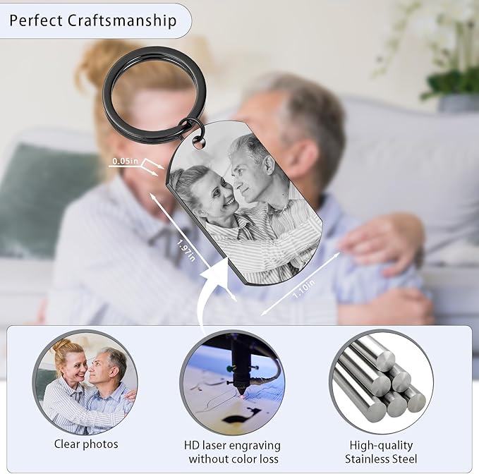 QYH Custom Keychain with Picture - Personalized Key Chain Laser Engraved Photo Text Gold Keychains Customized Gifts for Men