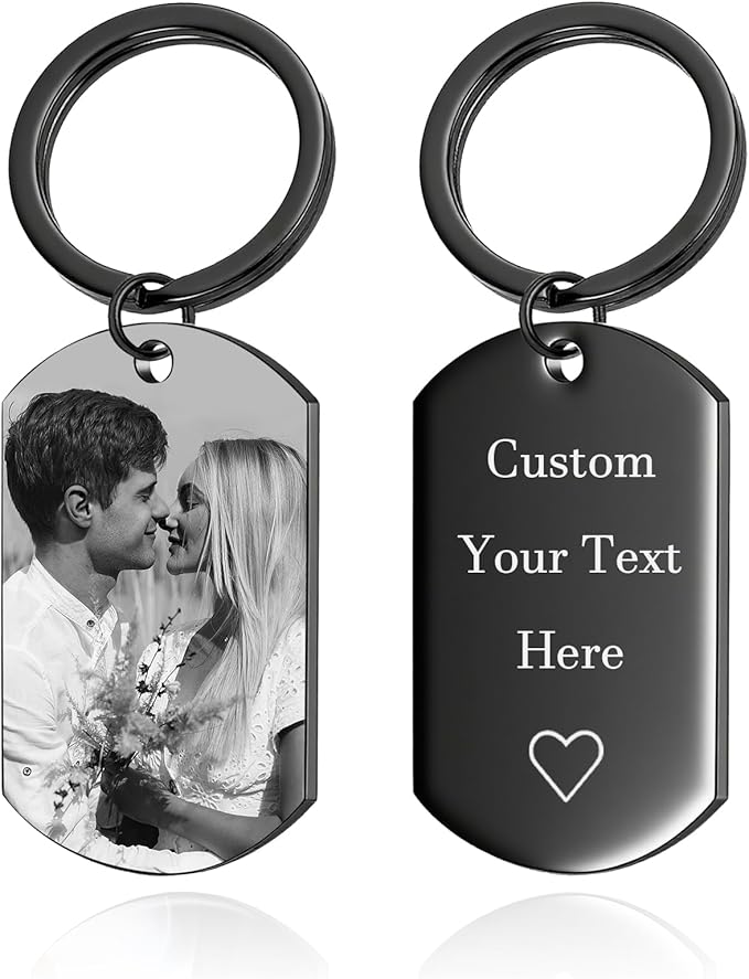 QYH Custom Keychain with Picture - Personalized Key Chain Laser Engraved Photo Text Gold Keychains Customized Gifts for Men