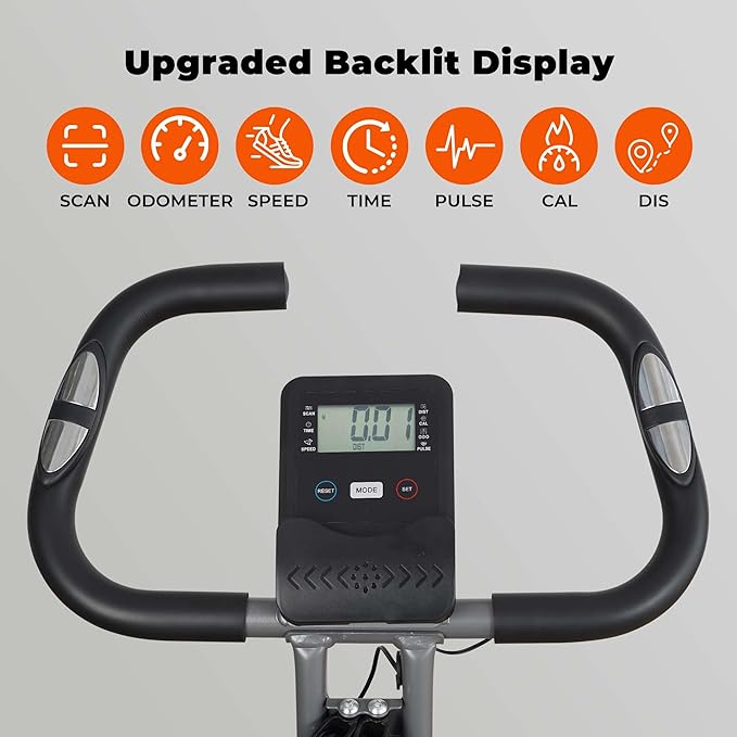 Exercise Bike, Stationary Bike for Home, Folding Exercise Bike with 10 Level Magnetic Resistance, Arm Resistance Bands &Pulse Sensor, LCD Monitor for Home Workout