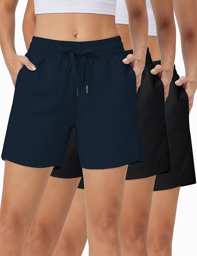 ZUTY 3 Pack 5" Womens Athletic Shorts Basic Running Shorts Lightweight Quick Dry Gym Workout Shorts with Pockets