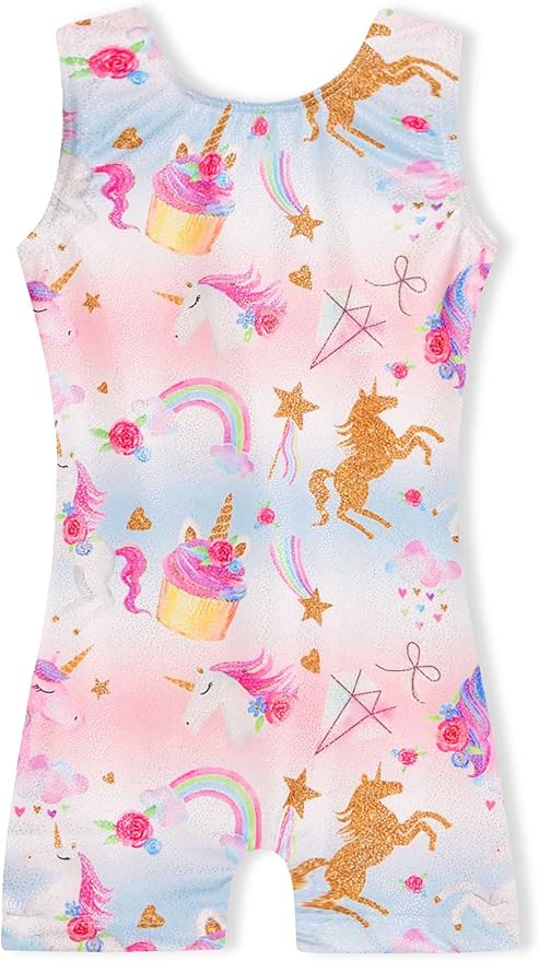 Domusgo Gymnastics Leotards for Girls Sparkly One-Piece Pro Kids Unitard Biketards with Shorts